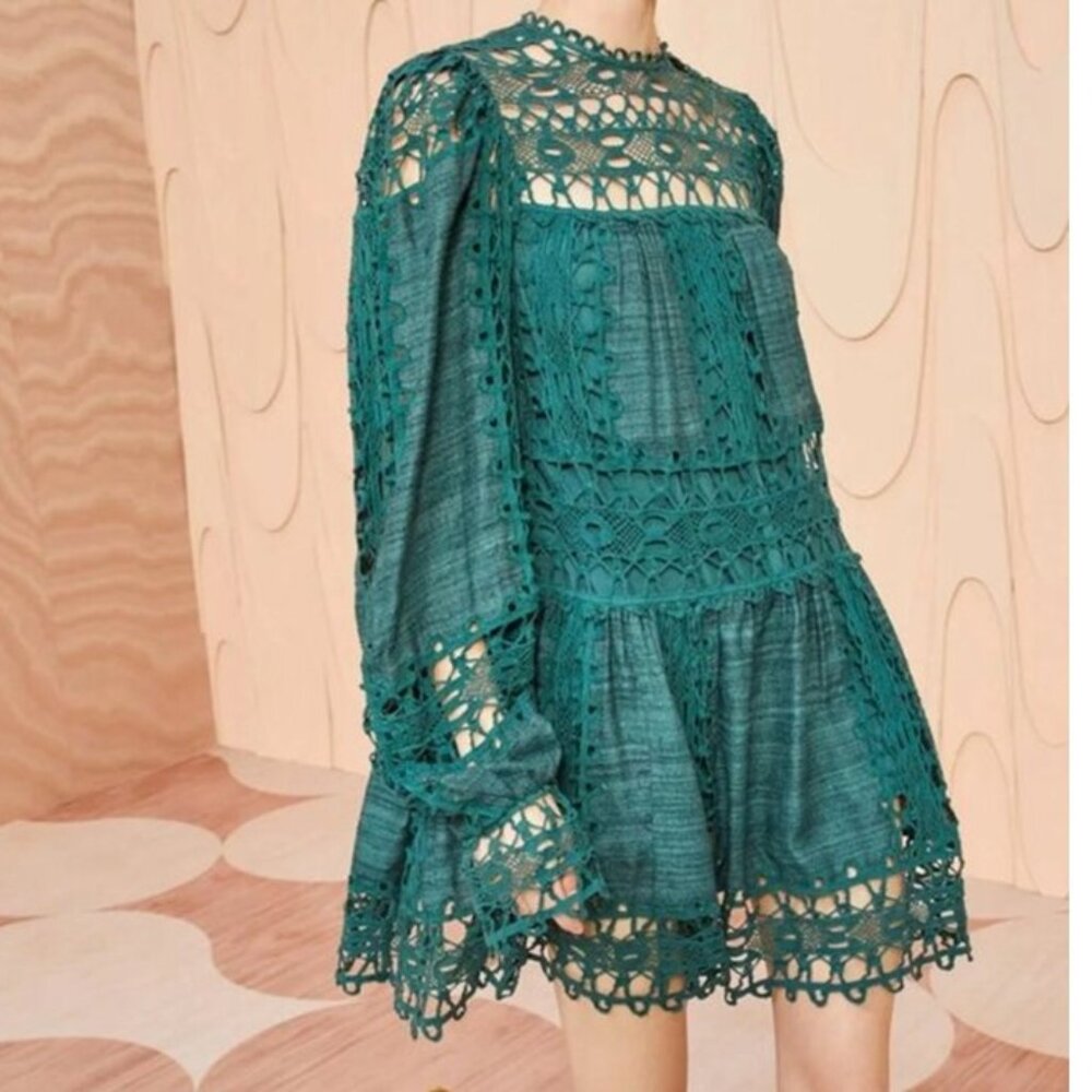 ULLA JOHNSON Handmade Lata Mini Dress Cypress Green Size 4 EUC